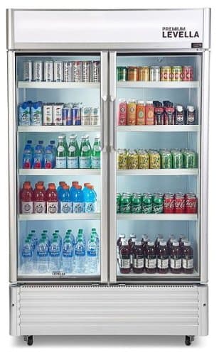 Premium Levella - 29.0 cu. ft. 2-Door Commercial Merchandiser Refrigerator Glass-Door Beverage Display Cooler - Stainless Steel