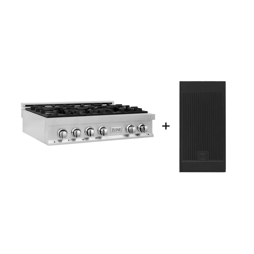 ZLINE Kitchen and Bath 36 in. 6 Burner Front Control Gas Cooktop in Stainless Steel with Griddle