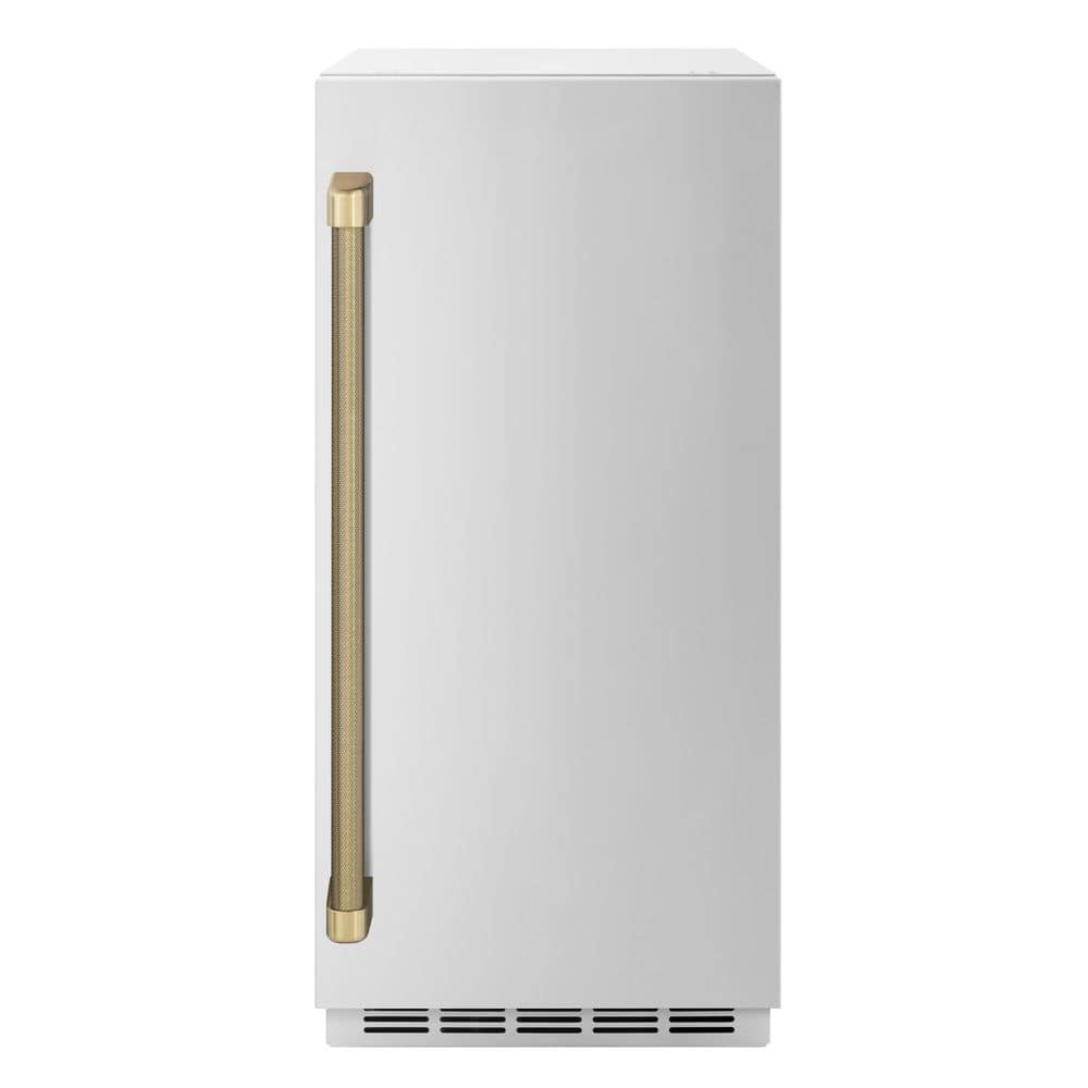 ZLINE Kitchen and Bath Autograph Edition 15 in. Touchstone Clear Cube Ice Maker with Stainless Steel Door with Champagne Bronze Helix Handle