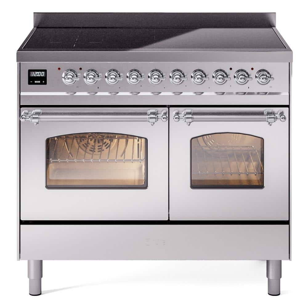 ILVE Nostalgie II 40 in. Induction Range with 6-Elements, Chrome Trim in Stainless Steel