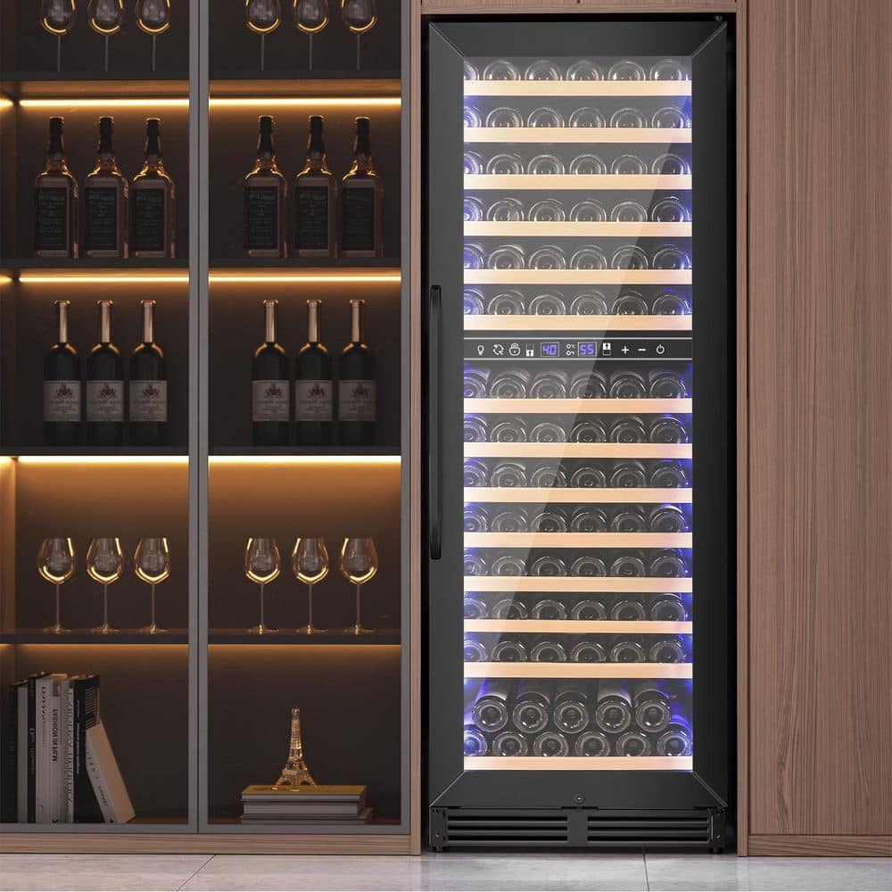 Nipus 23.5 in. Dual Zone Wine Cellar Cooling Unit 154+ Bottles Built in Wine Cooler Reversible Door Hinge Blue LEDs in Black
