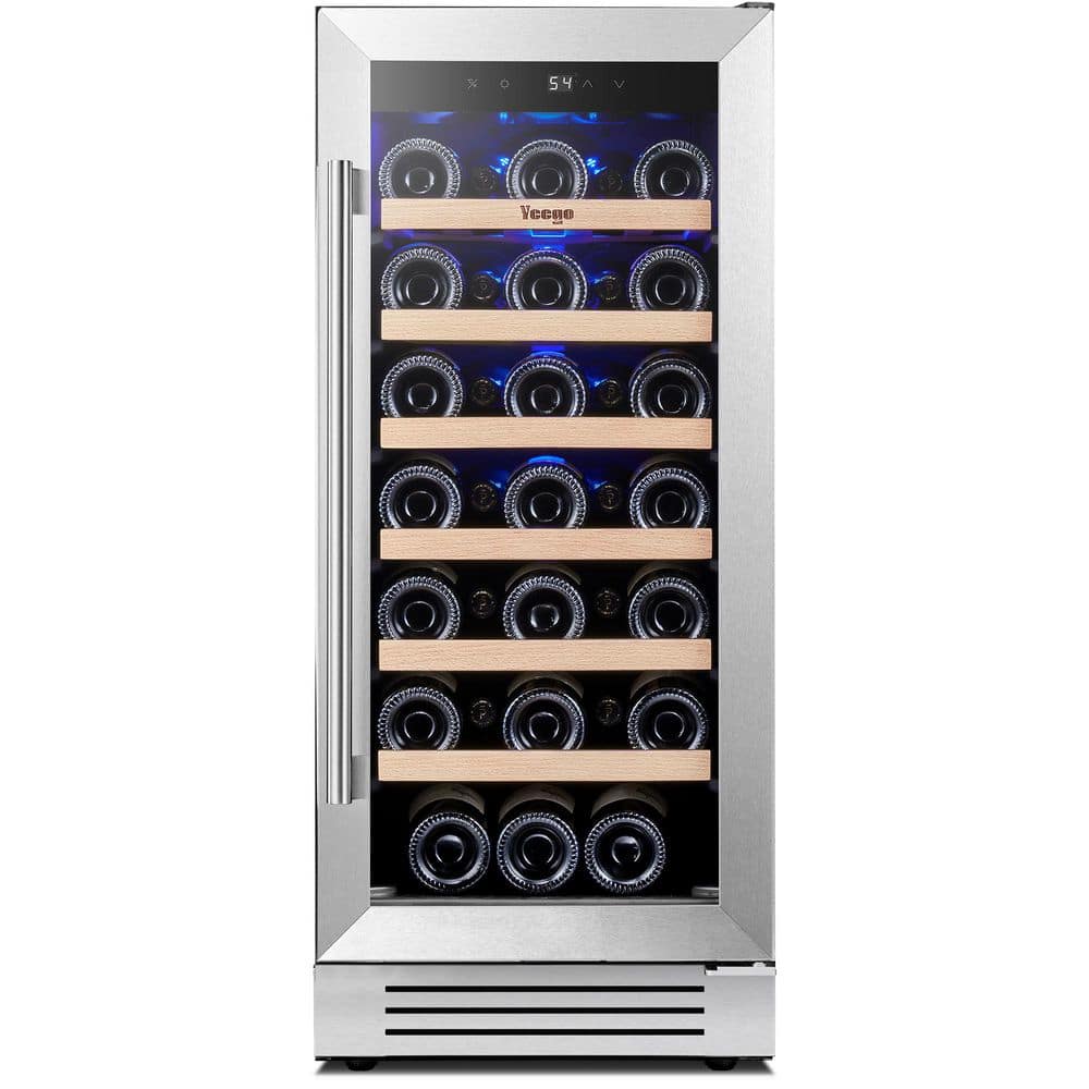 Yeego 15 in. Single Zone 33-Bottles Built-In/Freestanding Wine Cooler Refrigerator Double Layer Tempered Door 40-65°F