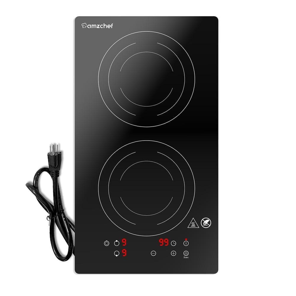 amzchef 12 in. 2 Elements Ceramic Dual Induction Cooktop in Black with 9 Heating Levels (1800-Watt/240-Volt)