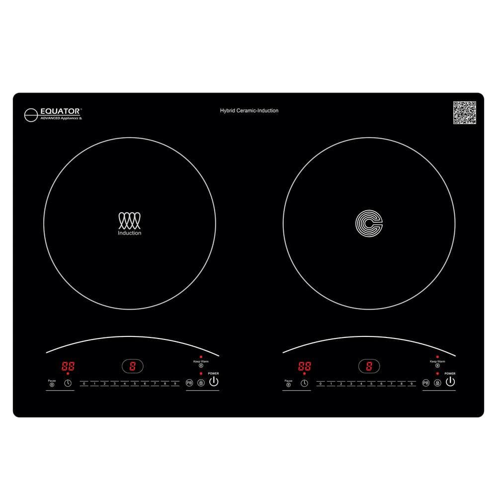 Equator 20.5 in. 110V Electric 2-Elements Ceramic-Induction Cooktop Glass Top with 9-Power Levels Black Any Cookware Compatible