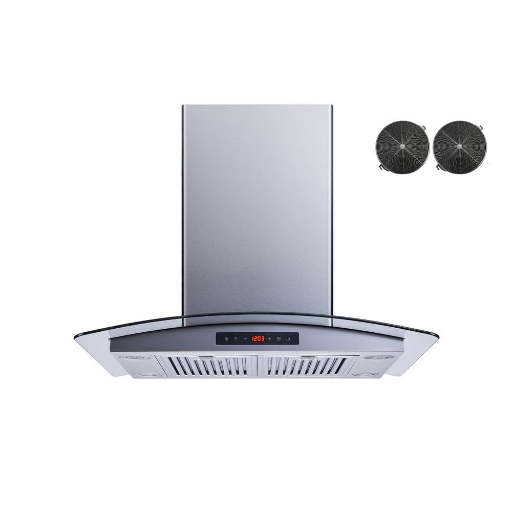 Winflo 30 in. 600 CFM Convertible Island Range Hood in Stainless Steel with Baffle and Charcoal Filters, Touch Control