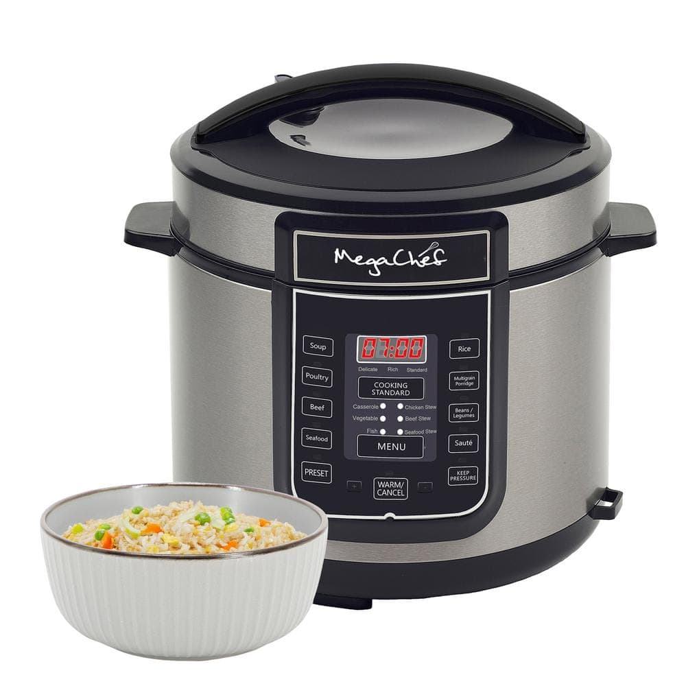 MegaChef 6 Qt. Black Electric Pressure Cooker with Built-In Timer