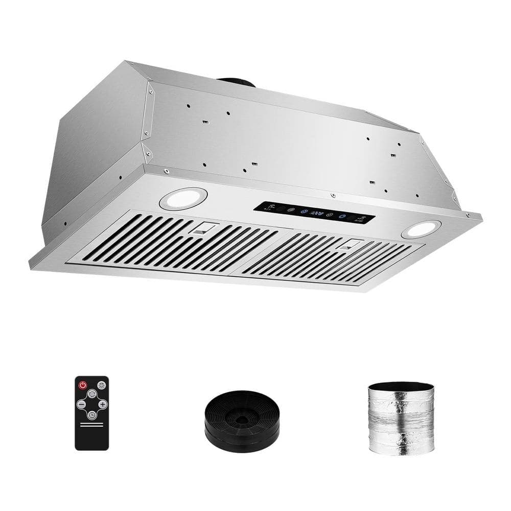 amzchef Range Hood Insert 30 in. with Stainless Steel Baffle Filters, 750CFM Kitchen Vent Hood with 3-Speed Fan, 2 LED Lights