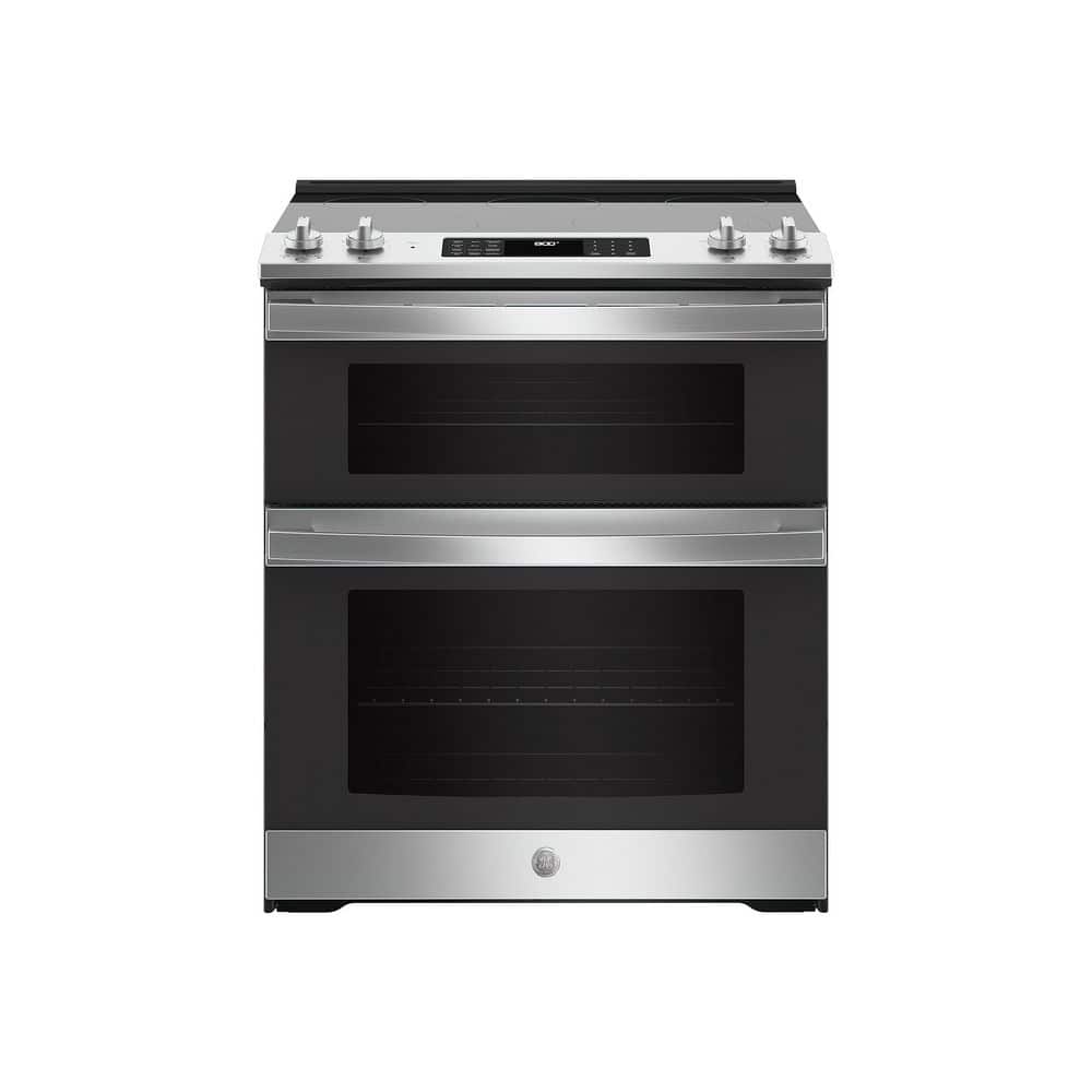 GE 30 in. 5 Burner Element Slide-In Double Oven Electric Range in Stainless Steel with True Convection