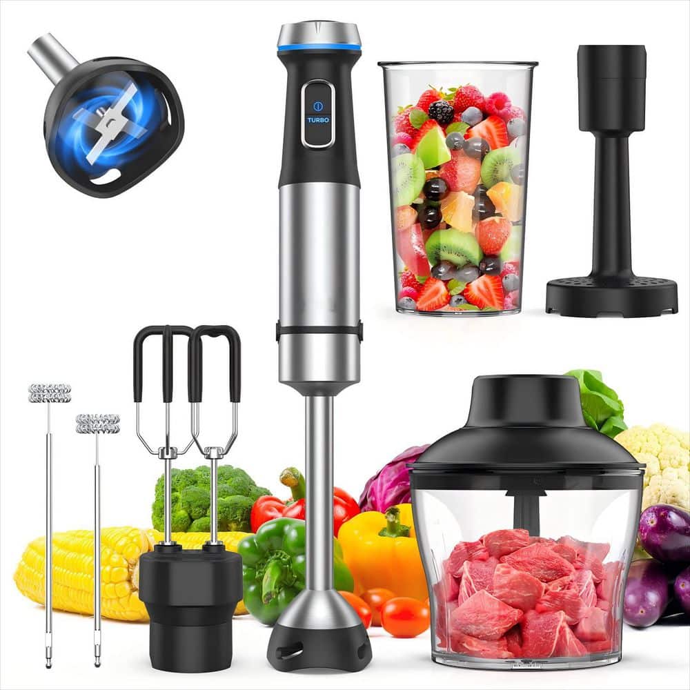 Numhew 6 in 1 Hand Blender with Stainless Steel Blade, 15 Speed Stick Blenders Electric, Black