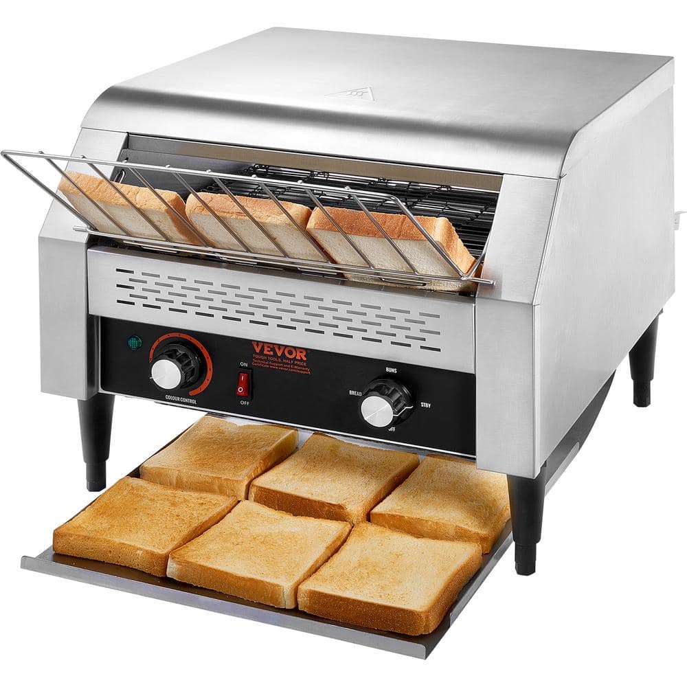 VEVOR Commercial Conveyor Toaster 450 Slices/Hour Conveyor Belt Toaster Heavy Duty Stainless Steel Commercial Toaster Silver