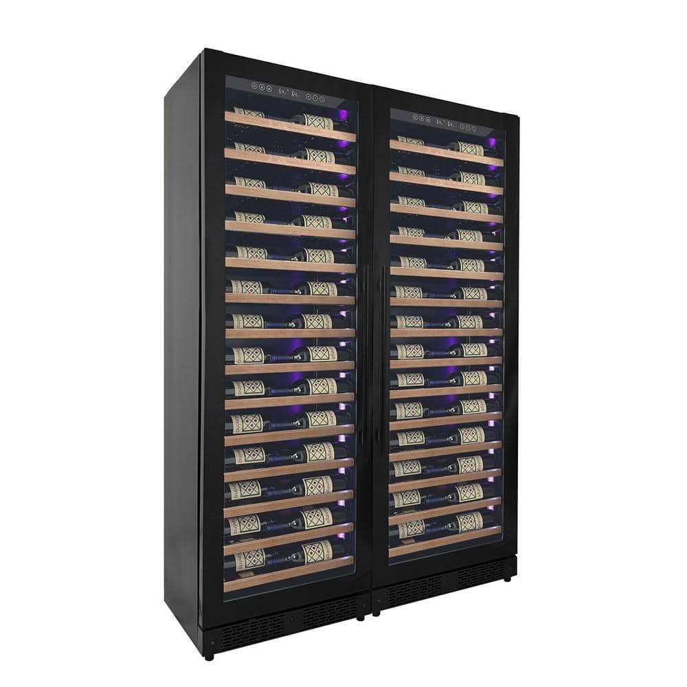 Allavino 134-Bottle 71 in. Tall Dual Zone Side-by-Side Digital Wine Cellar Cooling Unit in Black with Wood Front Shelves