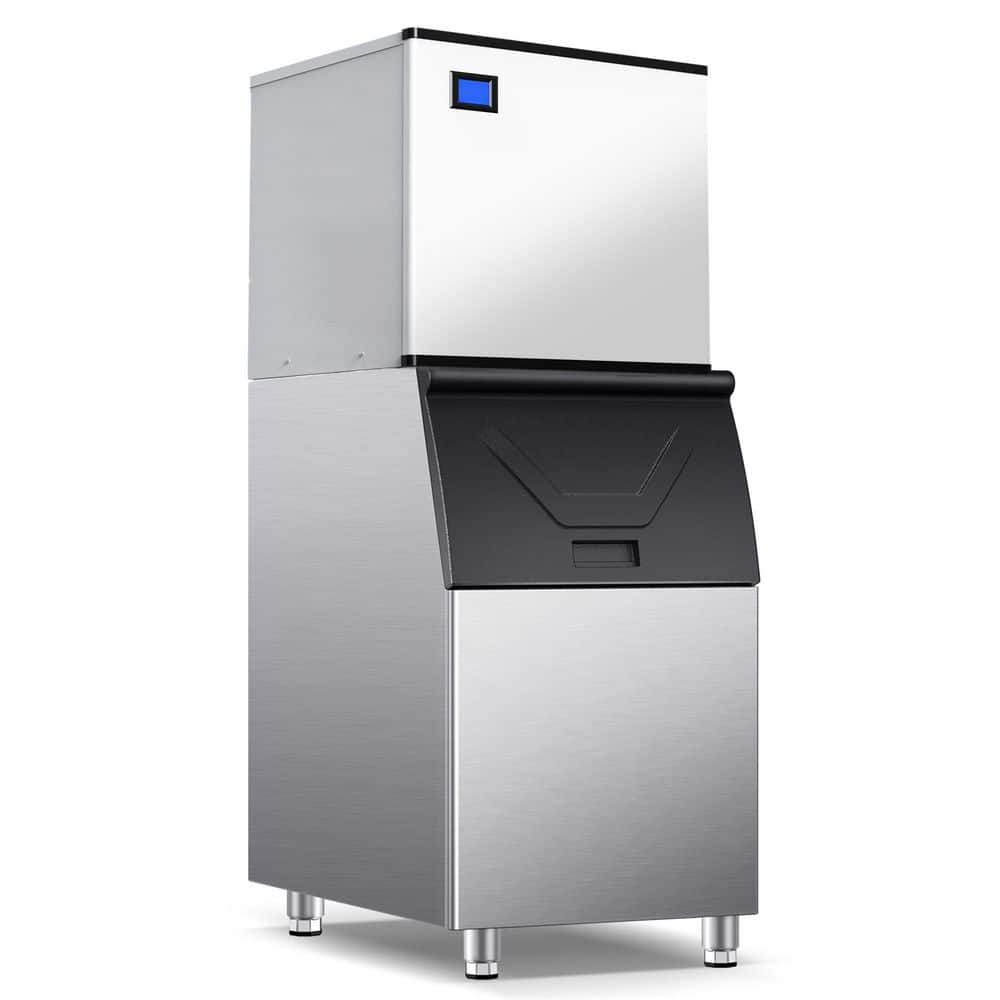 Velivi 33 in. Commercial Silver Ice Maker 800 lbs. /24 H Freestanding Stainless Steel Ice Maker Full Size Cubes with 500 lbs.