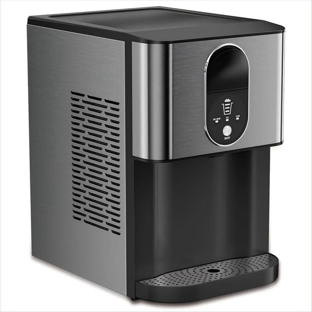 COWSAR 10.63 in. 44 lbs. Countertop or Portable Nugget/Pebble Ice Maker in Stainless Steel Black