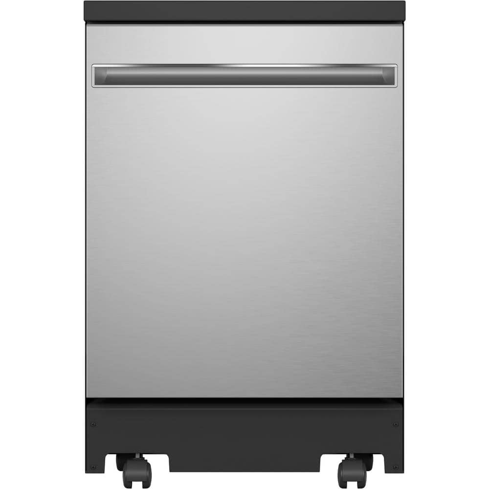 GE 24 in. Top Control Portable Stainless Steel Dishwasher with Stainless Steel Interior, Sanitize, 54 dBA