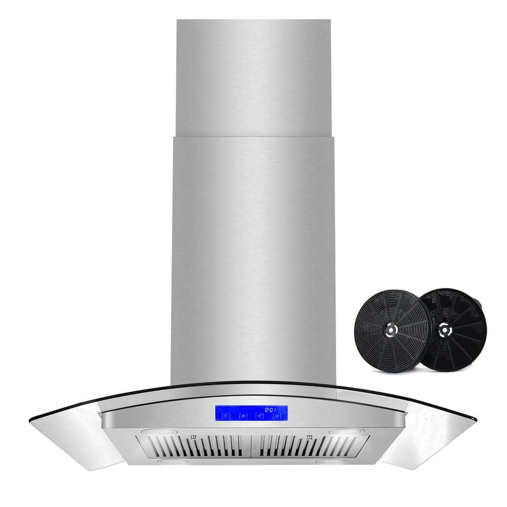 Cosmo 30 in. Lumin Collection 380 CFM Ductless Island Range Hood, Soft Touch Controls, LED Lights, Stainless Steel