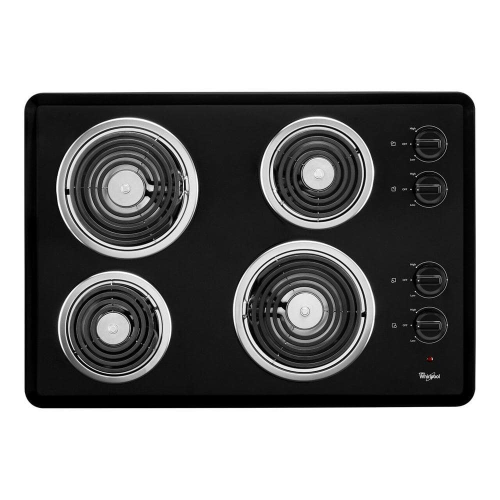Whirlpool 30 in. Coil Electric Cooktop in Black with 4 Burner Elements