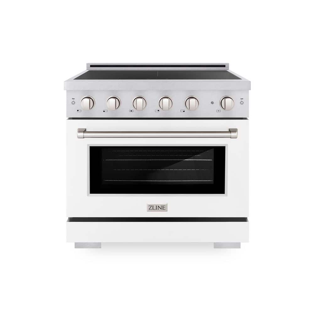 ZLINE Kitchen and Bath 36 in. 5.2 cu. ft. Paramount Induction Range with 5 Element Cooktop in Satin Stainless Steel with White Matte Door