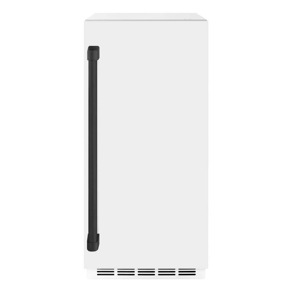 ZLINE Kitchen and Bath Autograph Edition 15 in. Touchstone Gourmet Ice Maker with Drain Pump and White Matte Door with Matte Black Handle