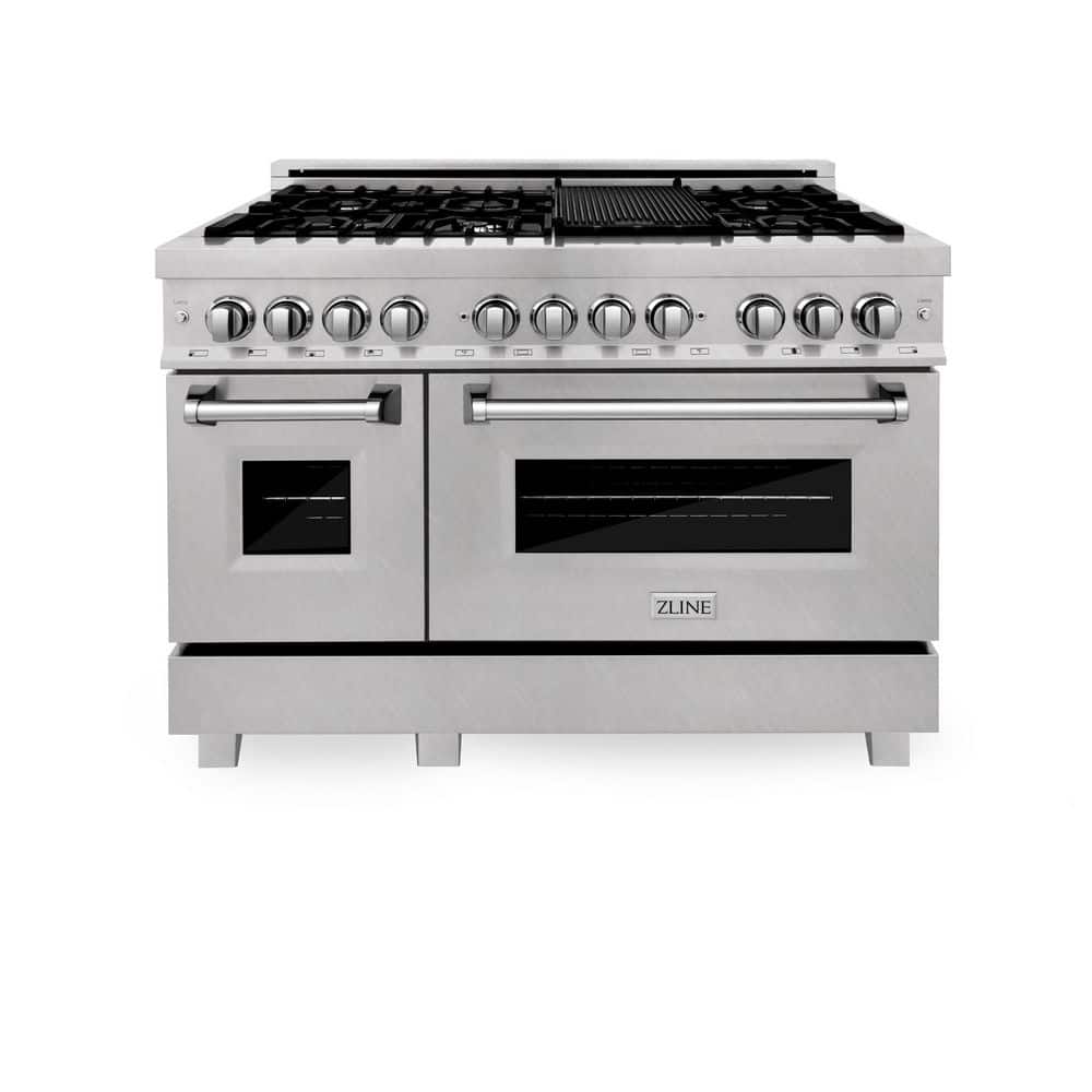 ZLINE Kitchen and Bath 48 in. 6.0 cu. ft. Legacy Dual Fuel Range with 7 Burner Gas Cooktop and 2 Electric Ovens in Satin Stainless Steel