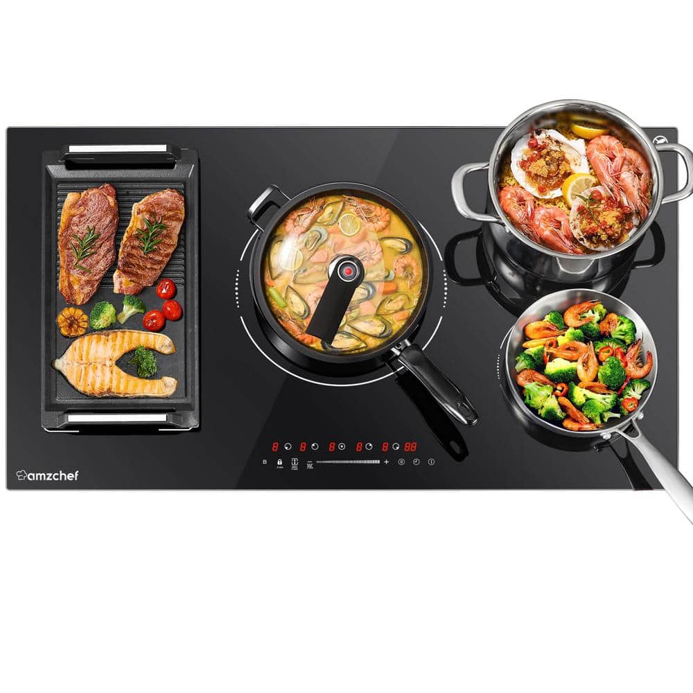 amzchef 36 in. 5-Elements Induction Cooktop Smooth Top with 9-Power Level and Touch Control, Timer, Safety Lock, 240V in Black