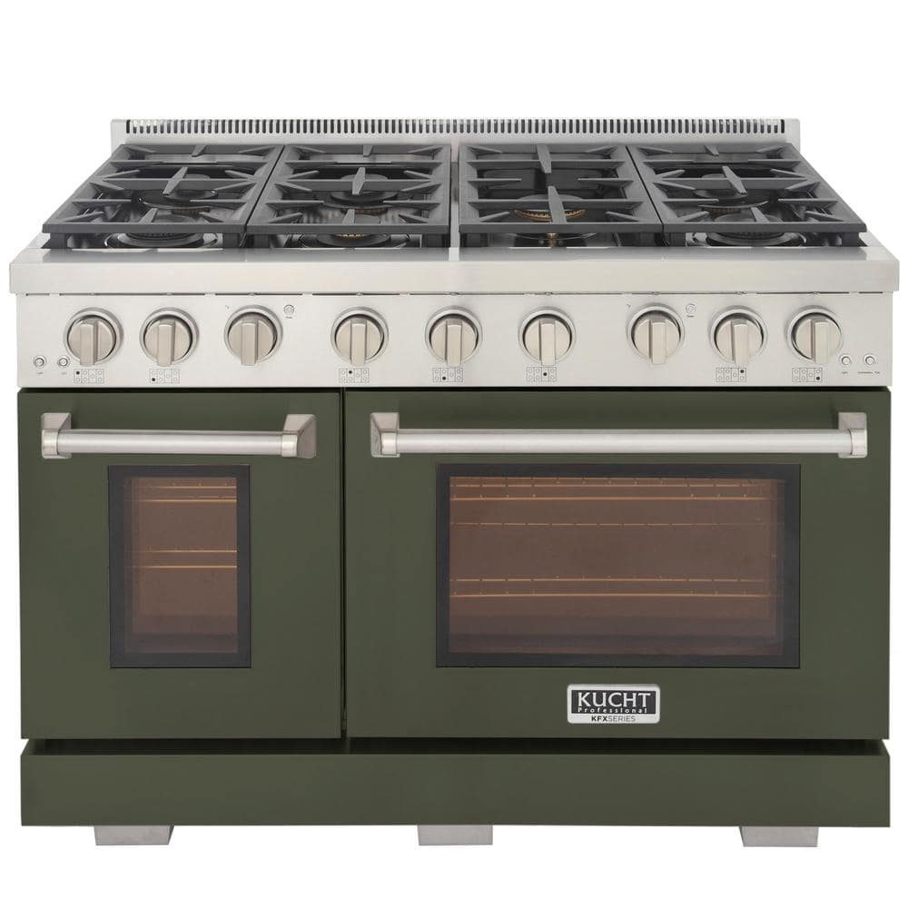 Kucht Professional 48 in. 6.7 cu. ft. 7 Double Oven Gas Range Burners Freestanding Propane Gas Range in Olive Green