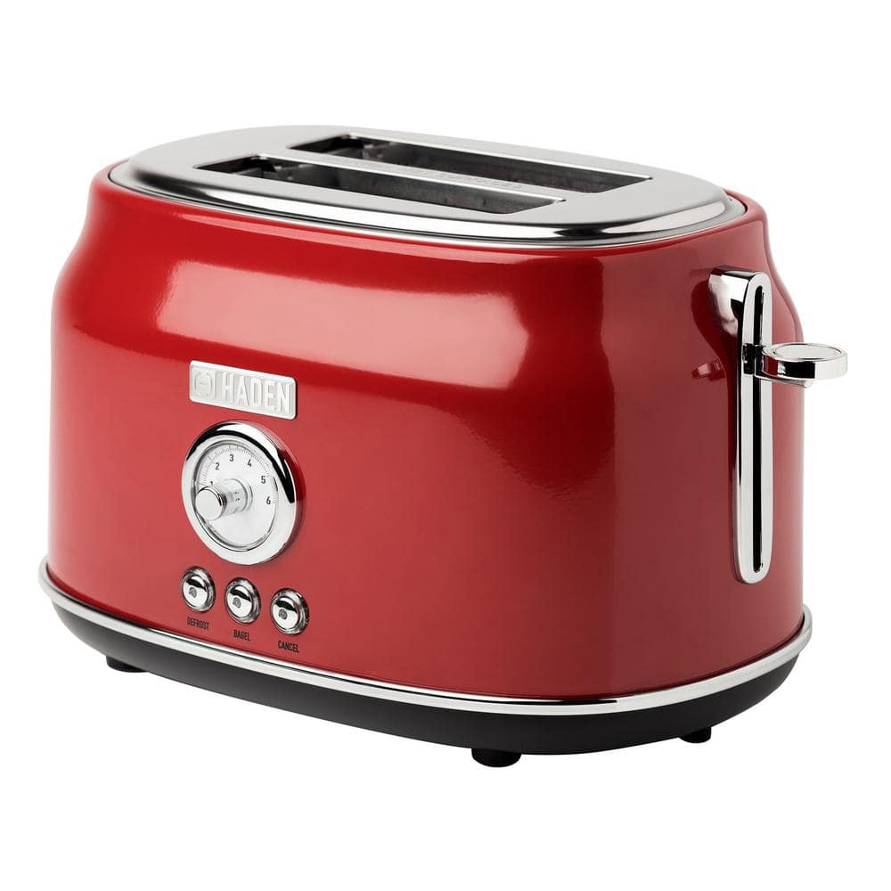 HADEN Dorset 900-Watt 2-Slice Wide Slot Red Retro Toaster with Removable Crumb Tray and Adjustable Settings