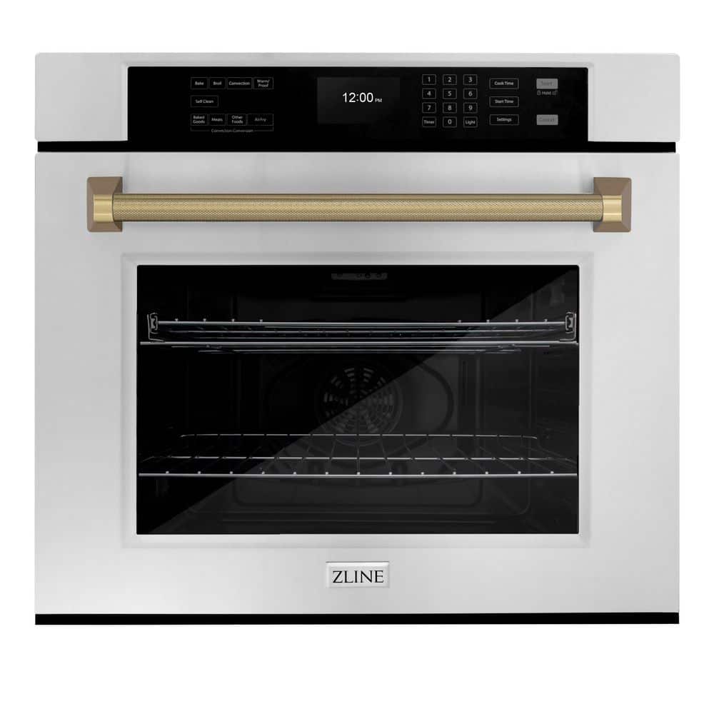 ZLINE Kitchen and Bath Autograph 30 in. True Convection Single Wall Oven with Air Fry in Stainless Steel with Champagne Bronze Helix Handle