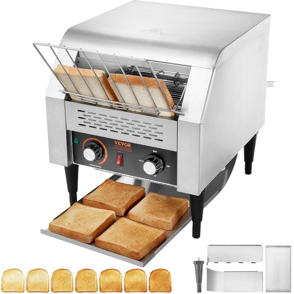 VEVOR Commercial Conveyor Toaster 300 Slices/Hour Conveyor Belt Toaster Heavy Duty Stainless Steel Toaster Oven Silver