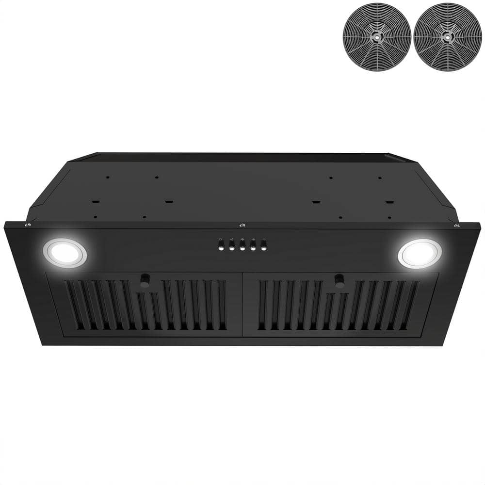 AKDY 30 in. 319 CFM Convertible Insert Range Hood with Carbon Filters, LED Light and Push Button Controls in Black