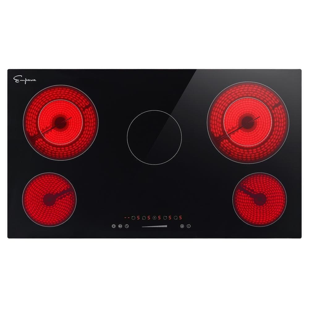 Empava 36 in. 240V Smooth Radiant Surface Electric Cooktop in Black with 5 of Elements including Dual Element and Warm Zone