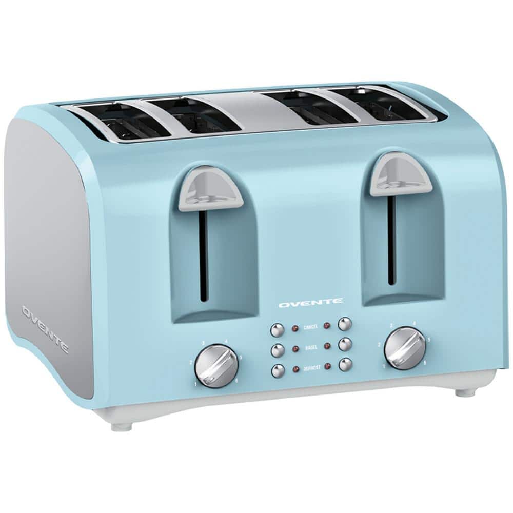 OVENTE 1400-Watt 4-Slice Light Blue Toaster with Extra Wide Slots, 6-Shade Browning Setting, Countertop Toaster