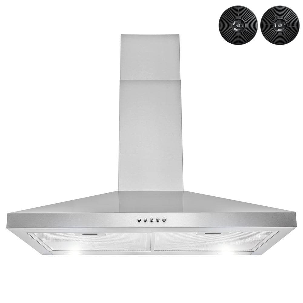 Golden Vantage 30 in. 217 CFM Convertible Kitchen Wall Mount Range Hood in Stainless Steel with Push Control, LEDs and Carbon Filters
