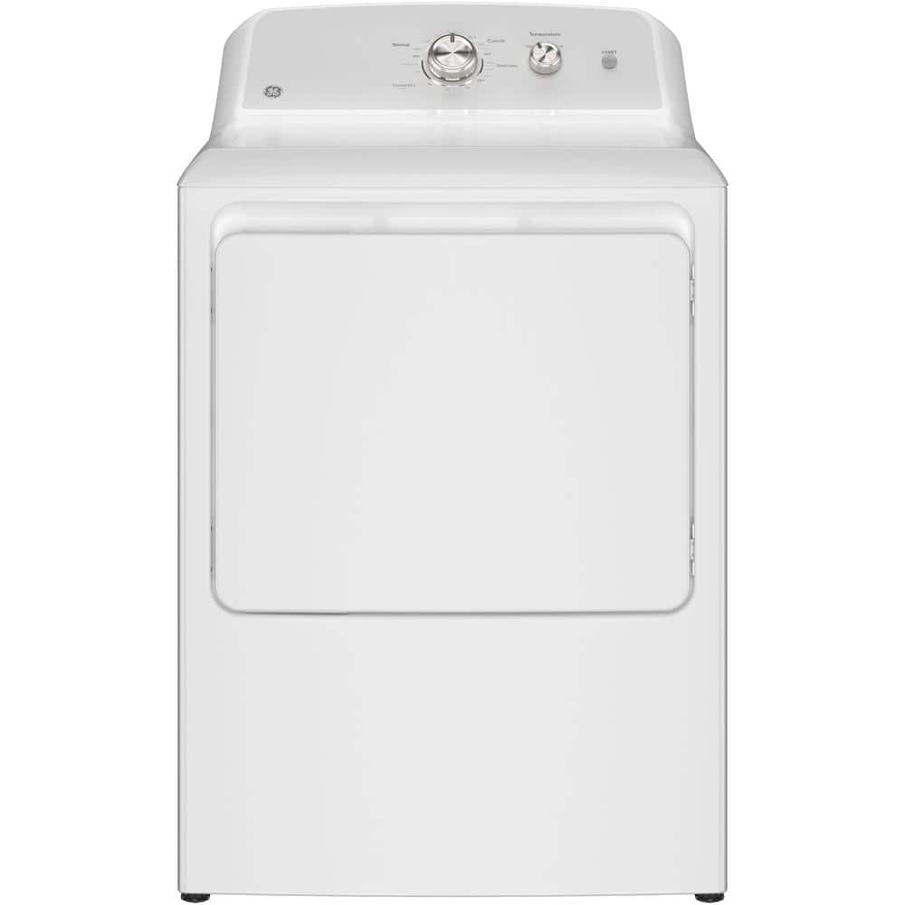GE 6.2 cu. ft. vented Gas Dryer in White with Auto Dry, 120 ft. Venting and Shallow Depth