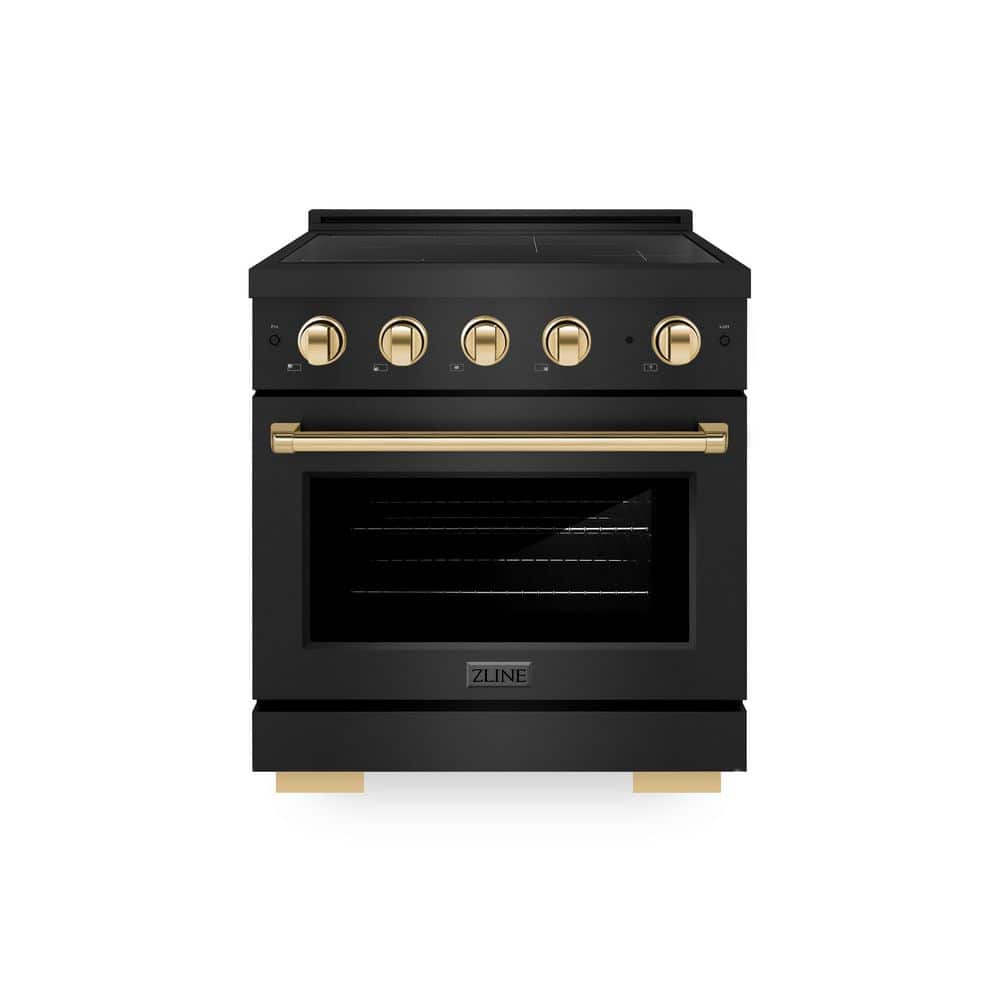 ZLINE Kitchen and Bath Autograph 30 in. 4.2 cu. ft. Paramount Induction Range with 4 Element Cooktop in Black Stainless Steel with Gold Accents