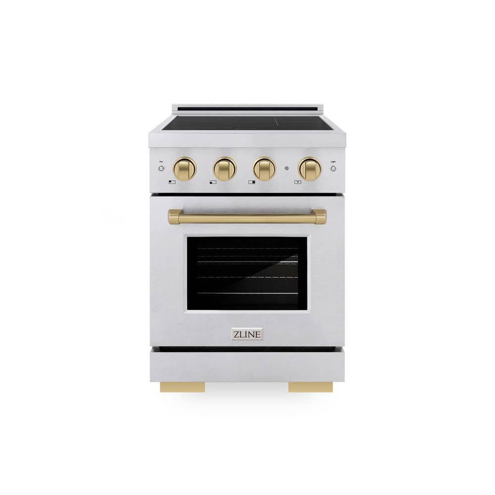 ZLINE Kitchen and Bath Autograph 24 in. 3.2 cu. ft. Paramount Induction Range with 3 Element Cooktop in Satin Stainless with Champagne Accents