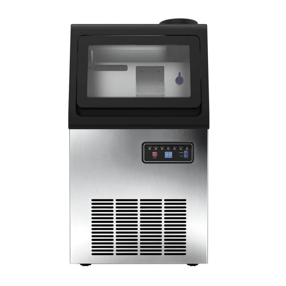 SIWGYDA 13.58 in. 80 lbs./24 H Commercial Nugget Freestanding Ice Maker 15 lbs. Storage, Stainless Steel, Dual water inlet