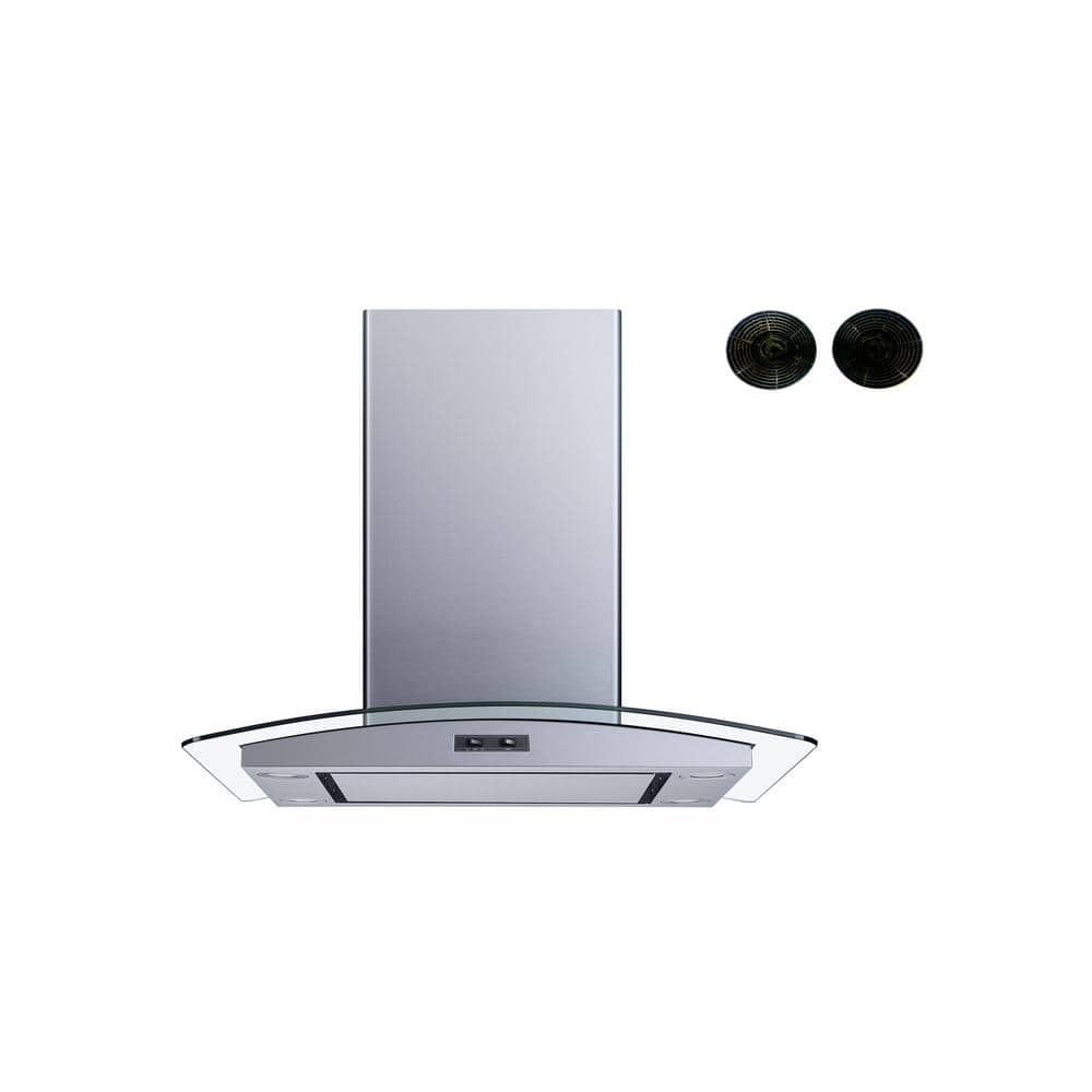 Winflo 30 in. Convertible Island Range Hood in Stainless Steel and Glass with Mesh Filter, Panel and Carbon Filters