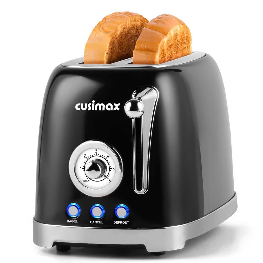 JEREMY CASS 2-Slice Black Wide Slot Toaster with 6-Toast Settings and 4-Functions, Bagel, Cancel, Defrost and Reheat