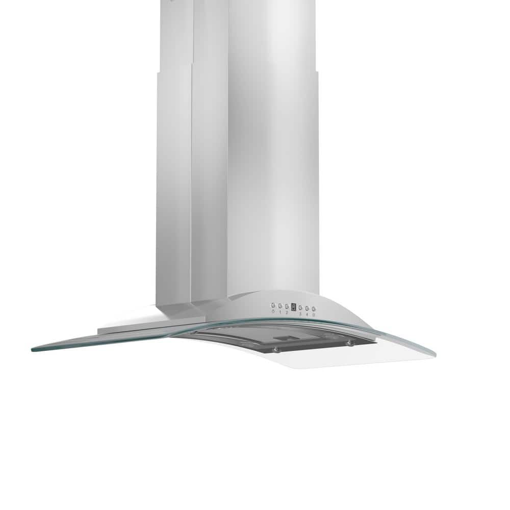 ZLINE Kitchen and Bath 36 in. 400 CFM Convertible Island Mount Range Hood in Stainless Steel and Glass