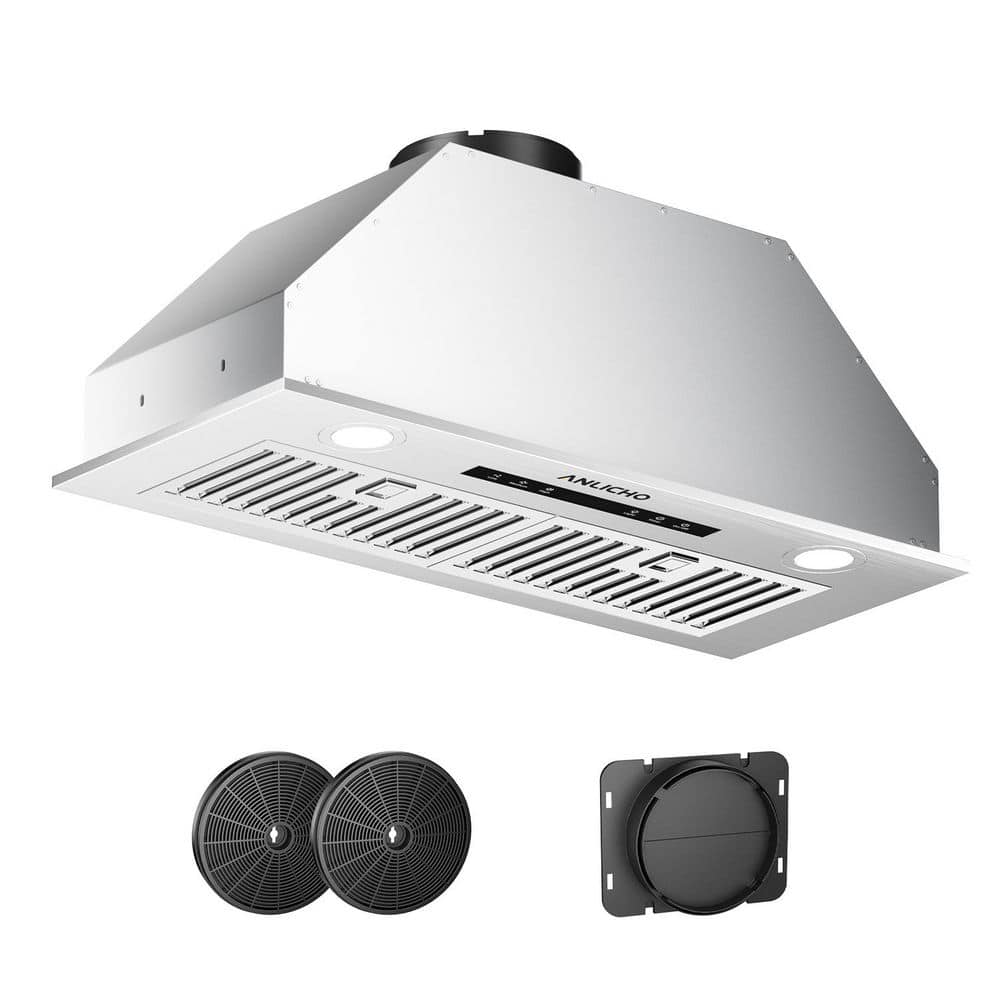 Anlicho 36 in. 600 CFM Convertible Ducted to Ductless Insert Range Hood in Stainless Steel with 3-Speed and LED Lights