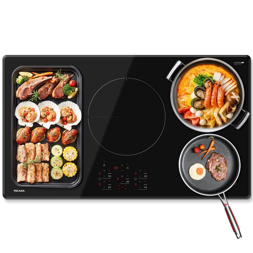 TECASA 36 in. 5-Burner Induction Glass Cooktop in Black with Bridge Element, Flex Zone, and Boost Function