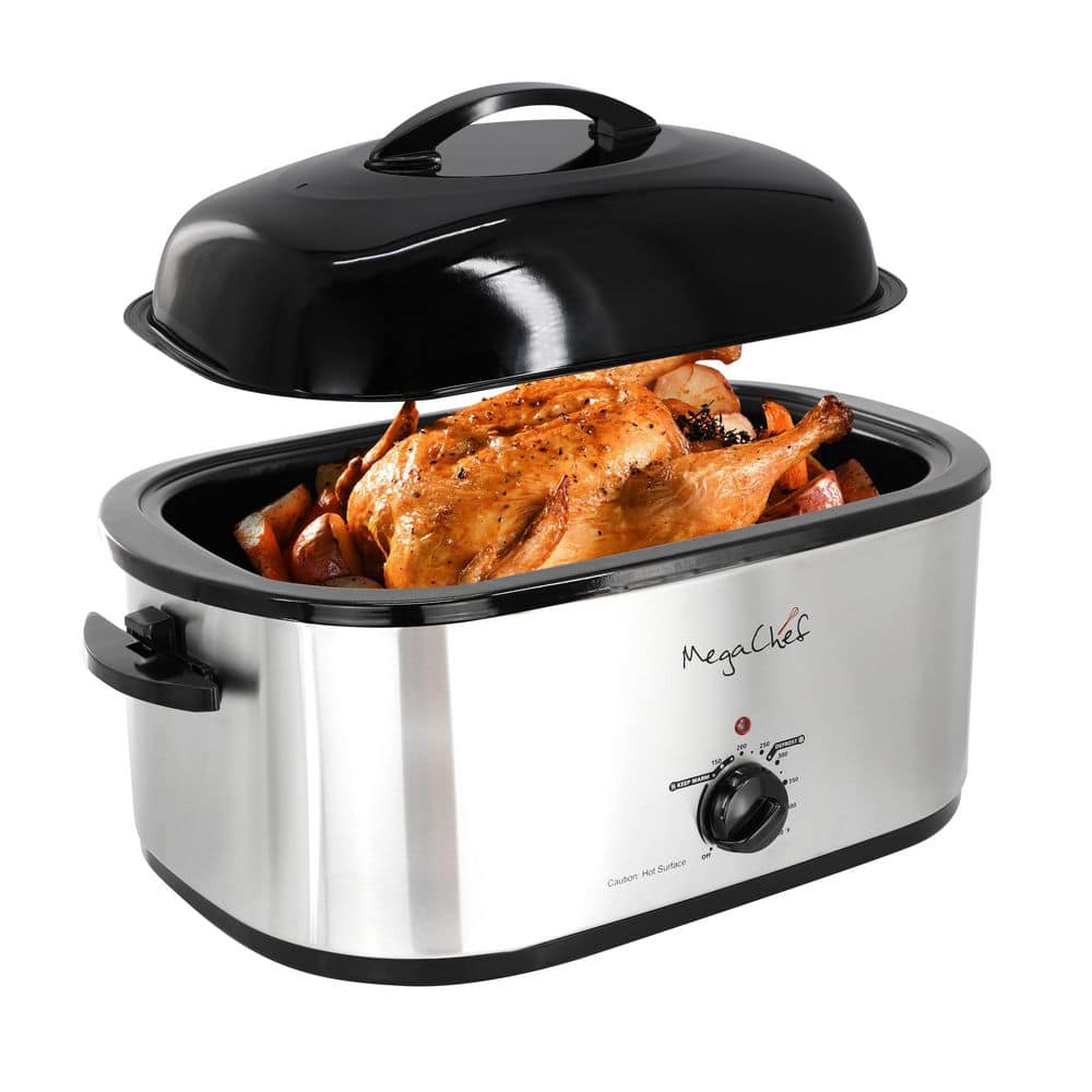 MegaChef 22 qt. Electric Roaster Oven in Silver with High Dome Self-Basting Lid