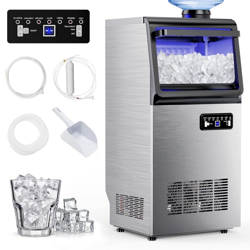 TITTLA 14 in. 125 lbs. Full Size Ice Cube Per Day Ice Maker Bottled or Tap Water Sources with Filter and Ice Scoop in Silver