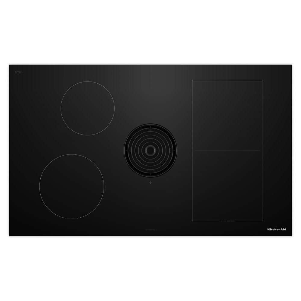 KitchenAid 36 in. 4-Element Glass Top NextGen Induction Downdraft Cooktop in Black with Bridge XL Even-Heat Zone