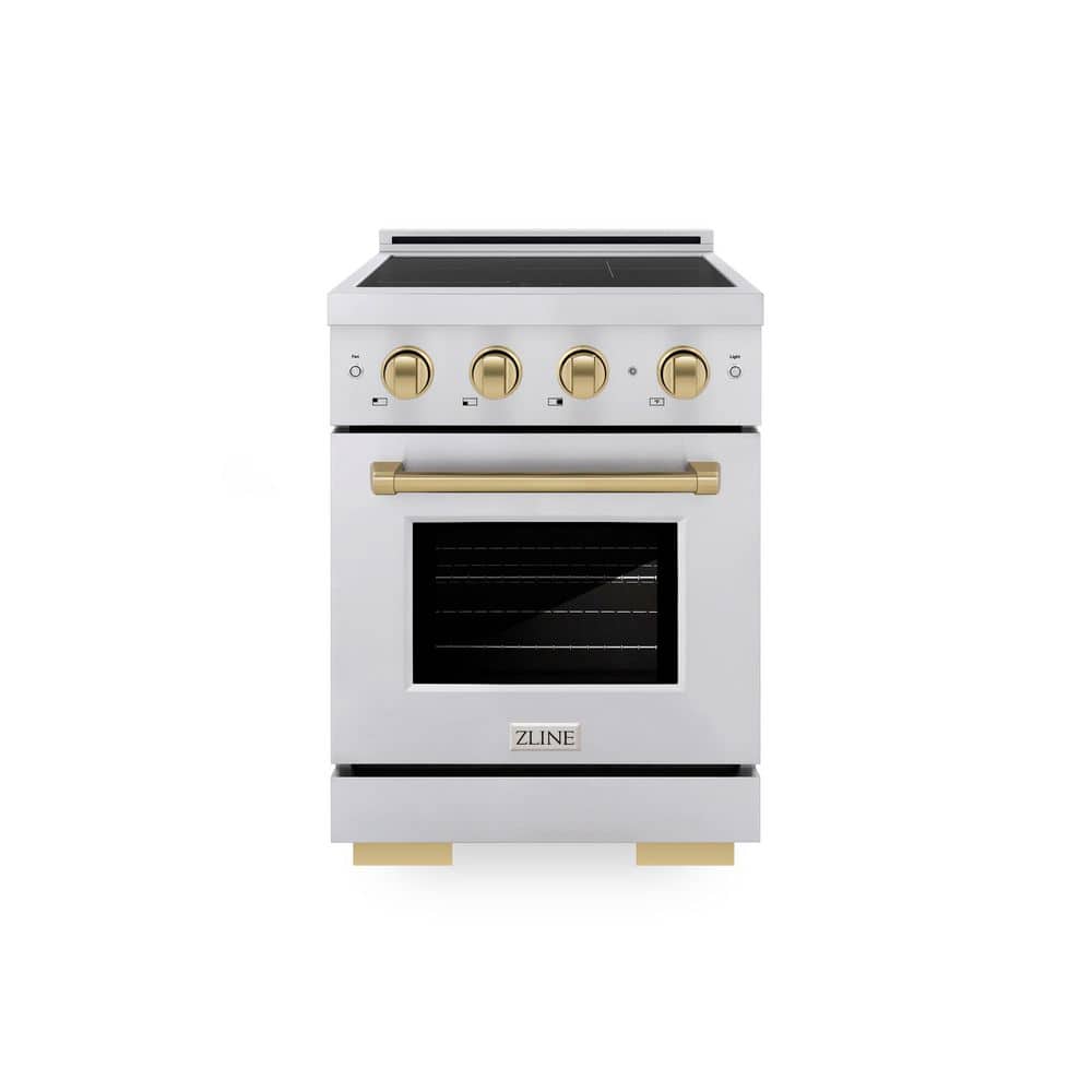 ZLINE Kitchen and Bath Autograph 24 in. 3.2 cu. ft. Paramount Induction Range with 3 Element Cooktop in Stainless Steel with Champagne Accents