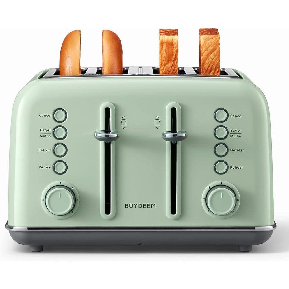 BUYDEEM DT640 4-Slice Toaster, Extra Wide Slots with High Lift Lever, Removal Crumb Tray, 7-Shade Settings, Cozy Greenish