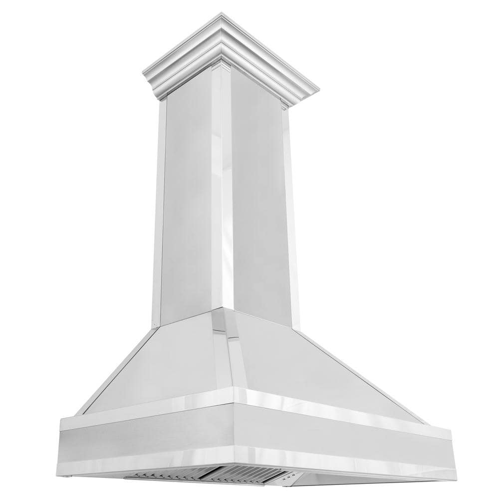 ZLINE Kitchen and Bath 36 in. Designer Series Ducted Wall Mount Range Hood in Satin Stainless Steel with Mirror Accents