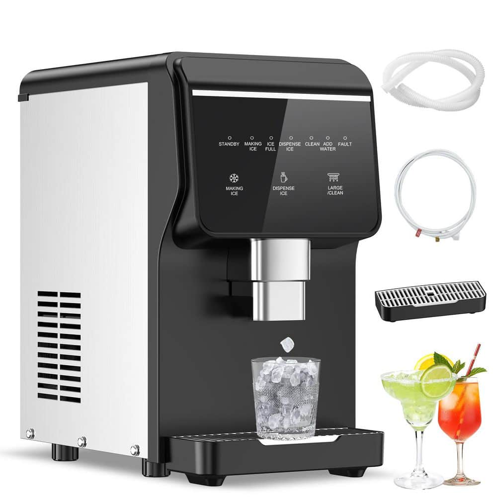 Tylza 12 in 100 lbs. Full Size Ice Cubes per day Portable Nugget Countertop Freestanding Ice Maker in Black 4 Adjustable Feet