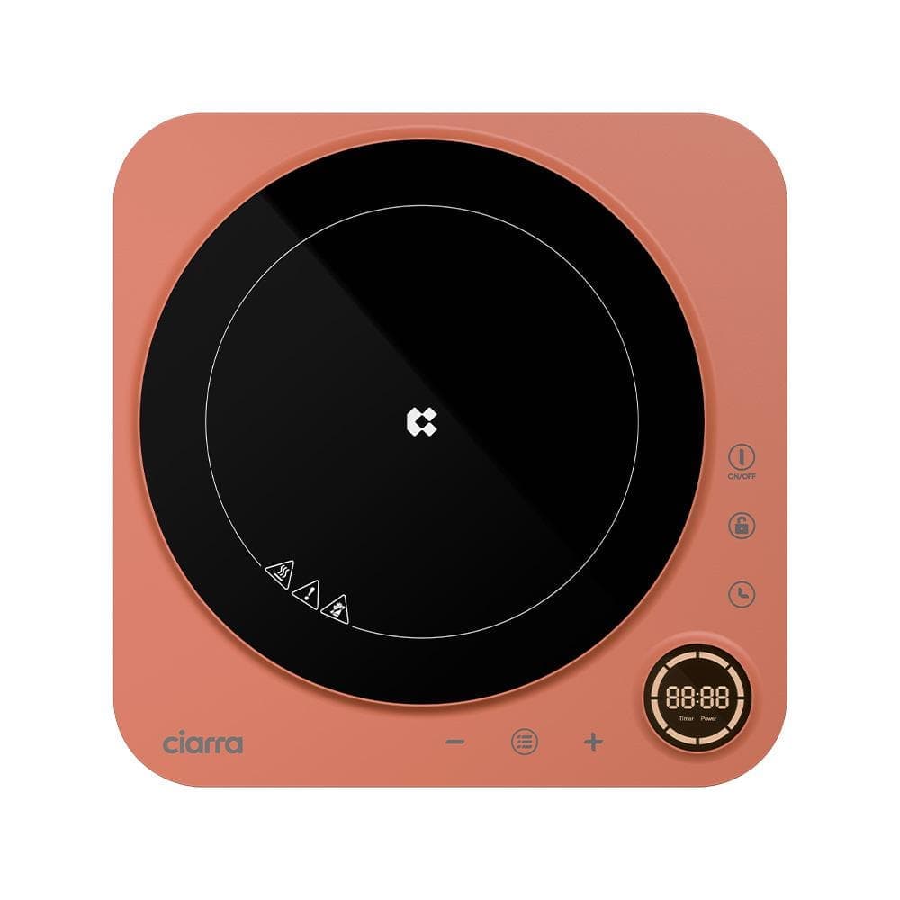 JEREMY CASS 12 in. 1 Elements Ceramic Portable Induction Cooktop in Orange with 8 Power Levels and Timer, Tem Range at 176℉-464℉