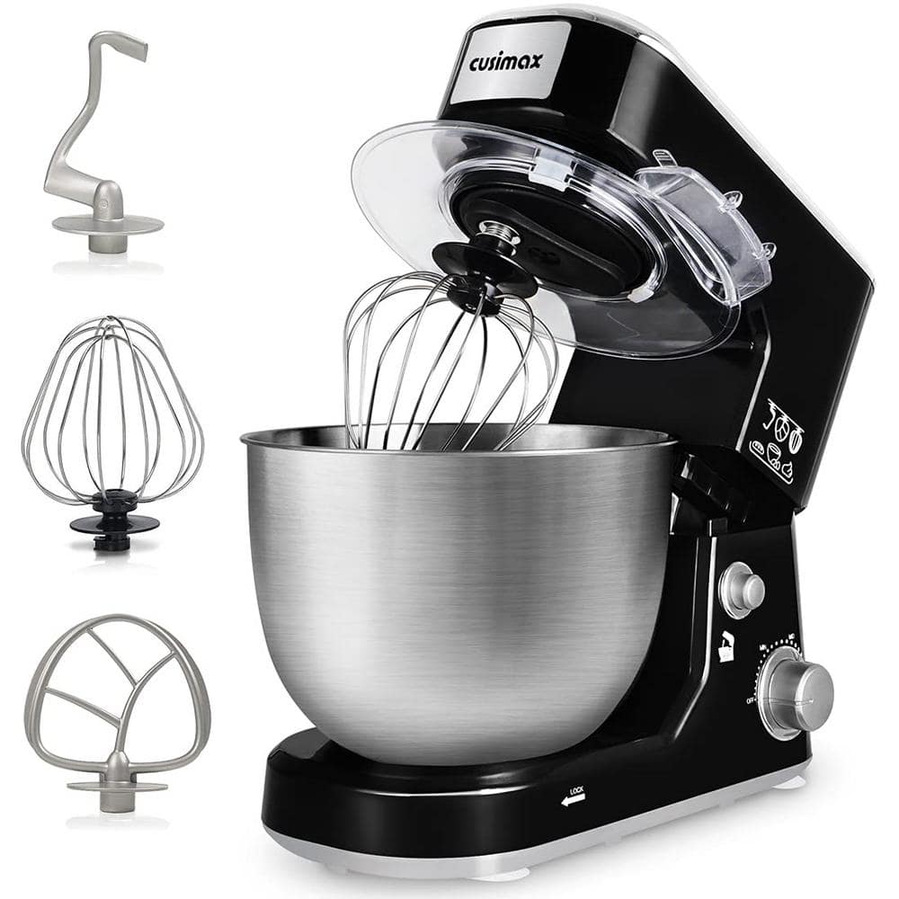 JEREMY CASS 5 qt. 3-Speed Black Stand Mixer with Stainless Steel Bowl, Dough Hook, Mixing Beater and Whisk, Splash Guard